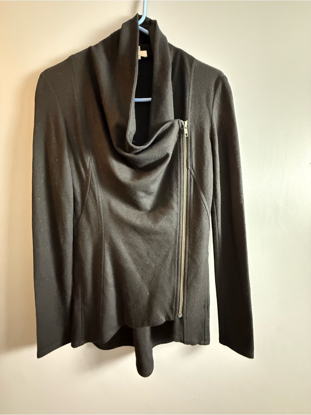 Helmut Lang Black Wool Knit Cardigan Sweater Cowl Neck Zip Women's Size P
